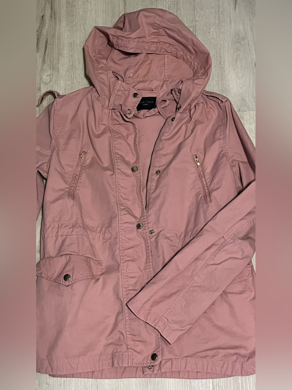 Love Tree Mauve Hooded Utility Jacket 100% Cotton